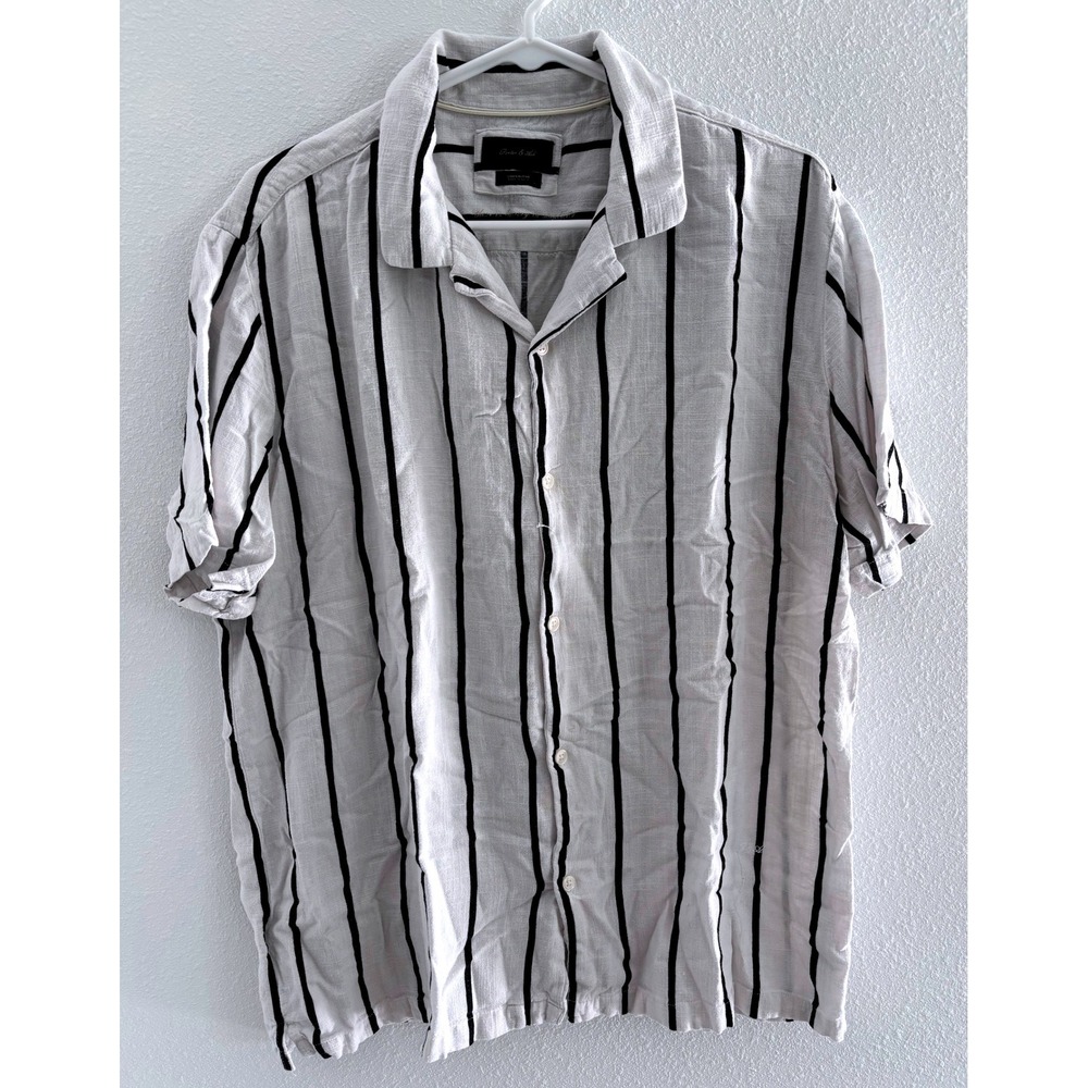 Porter & Ash Shirt Mens XL White Black Stripe Linen Resort Beach‎ Coastal